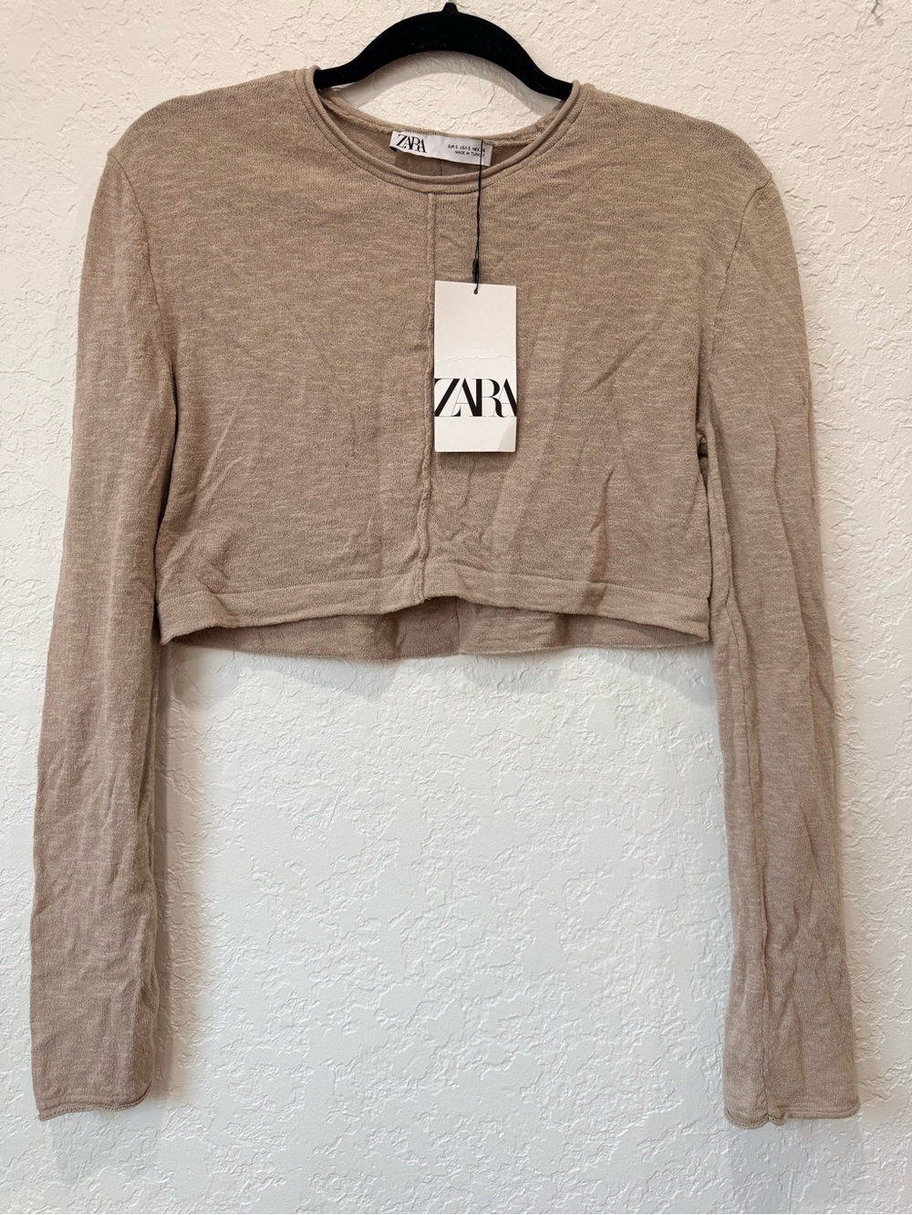 Zara Taupe Cropped Long-Sleeve Top